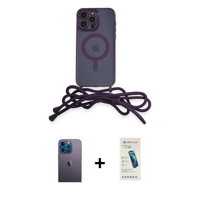 MARSİLYAN™- iPhone 13 Pro Max Kılıf Eksen Özel Seri - Şeffaf Pasifik Cam Ekran Koruyucu + Neon Fosforlu Kamera Lens - MI