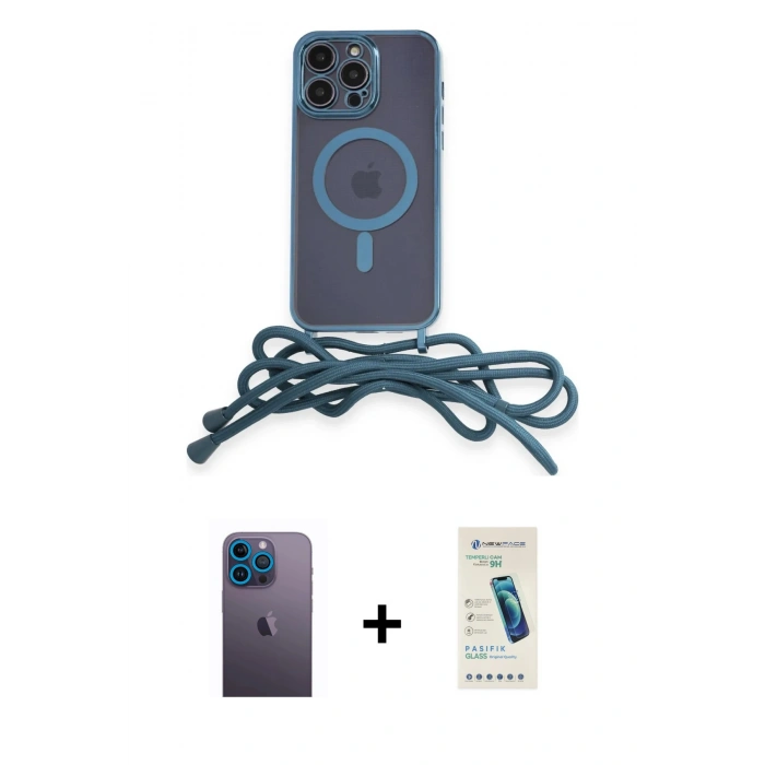 MARSİLYAN™- iPhone 13 Pro Max Kılıf Eksen Özel Seri - Şeffaf Pasifik Cam Ekran Koruyucu + Neon Fosforlu Kamera Lens - MI