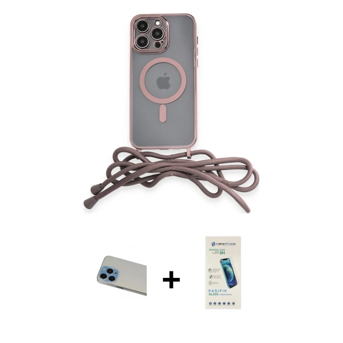 MARSİLYAN™- iPhone 13 Pro Max Kılıf Eksen Özel Seri - Şeffaf Pasifik Cam Ekran Koruyucu + Mavi Rainbow Kamera Lens Koruma Cam