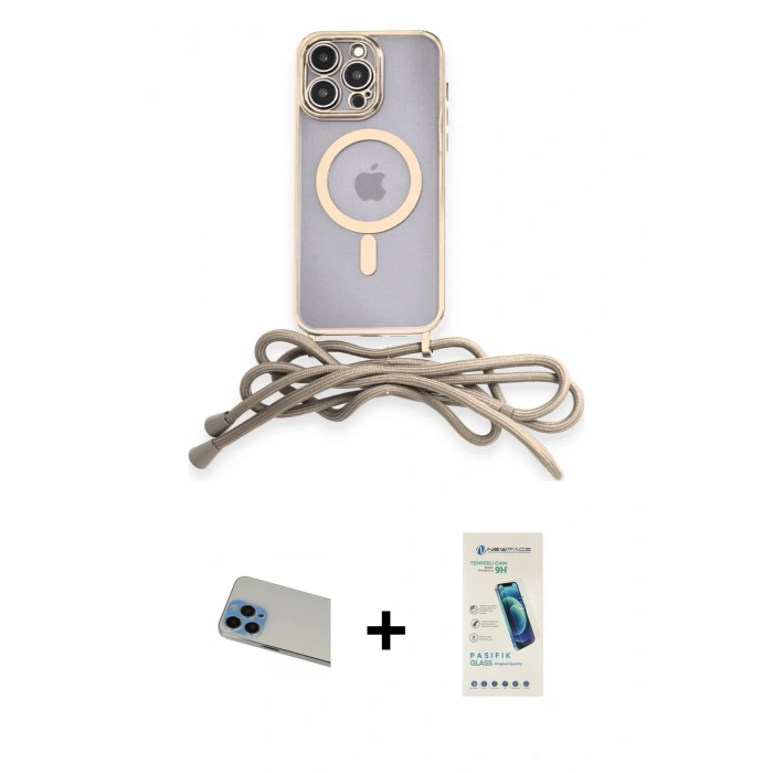 MARSİLYAN™- iPhone 13 Pro Max Kılıf Eksen Özel Seri - Şeffaf Pasifik Cam Ekran Koruyucu + Mavi Rainbow Kamera Lens Koruma Cam