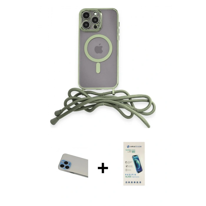 MARSİLYAN™- iPhone 13 Pro Max Kılıf Eksen Özel Seri - Şeffaf Pasifik Cam Ekran Koruyucu + Mavi Rainbow Kamera Lens Koruma Cam