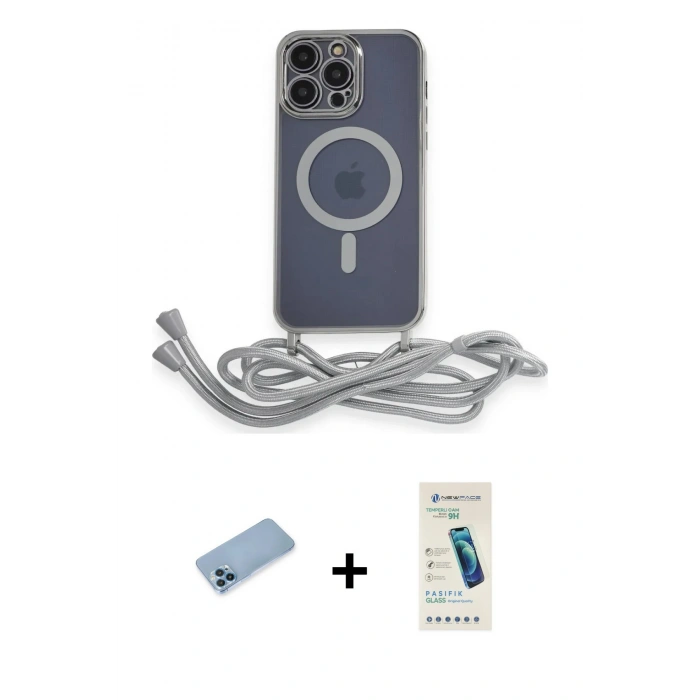 MARSİLYAN™- iPhone 13 Pro Max Kılıf Eksen Özel Seri - Şeffaf Pasifik Cam Ekran Koruyucu + Mavi Shine Kamera Lens Koruma Cam
