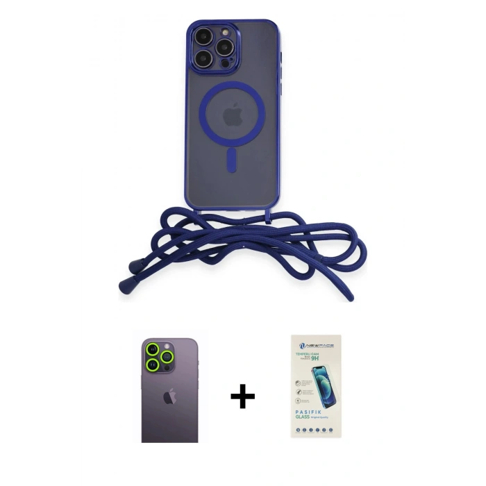 MARSİLYAN™- iPhone 13 Pro Max Kılıf Eksen Özel Seri - Şeffaf Pasifik Cam Ekran Koruyucu + Neon Fosforlu Kamera Lens - YL