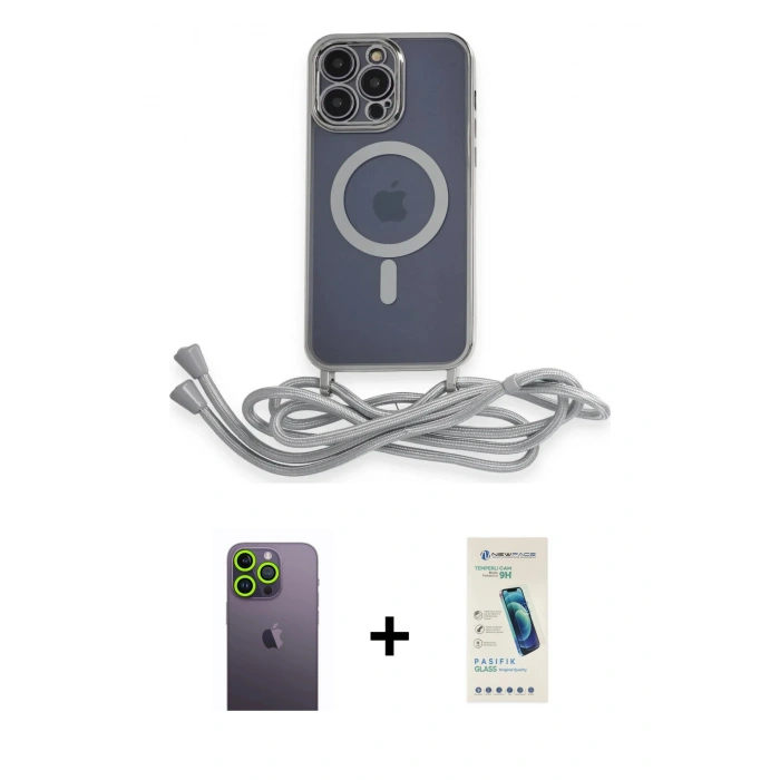 MARSİLYAN™- iPhone 13 Pro Max Kılıf Eksen Özel Seri - Şeffaf Pasifik Cam Ekran Koruyucu + Neon Fosforlu Kamera Lens - YL