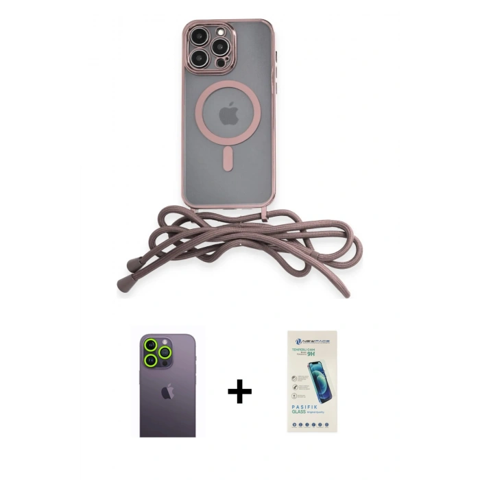 MARSİLYAN™- iPhone 13 Pro Max Kılıf Eksen Özel Seri - Şeffaf Pasifik Cam Ekran Koruyucu + Neon Fosforlu Kamera Lens - YL