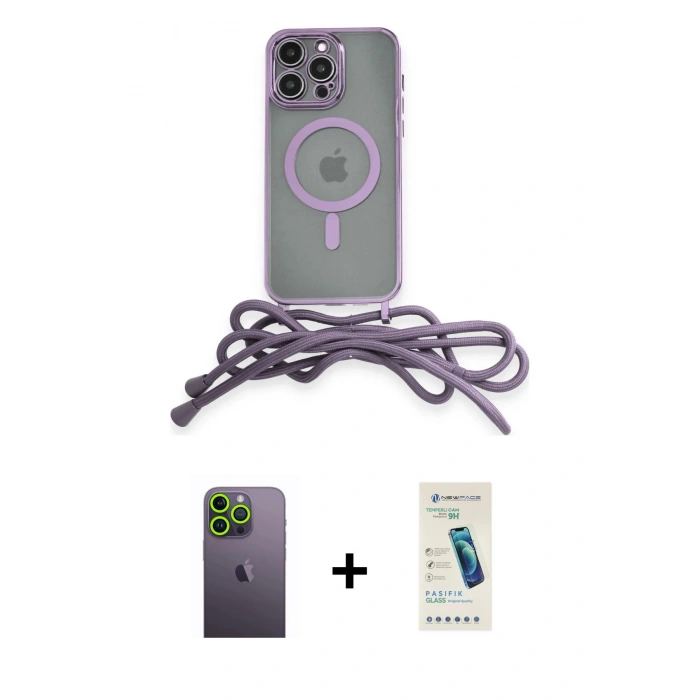 MARSİLYAN™- iPhone 13 Pro Max Kılıf Eksen Özel Seri - Şeffaf Pasifik Cam Ekran Koruyucu + Neon Fosforlu Kamera Lens - YL
