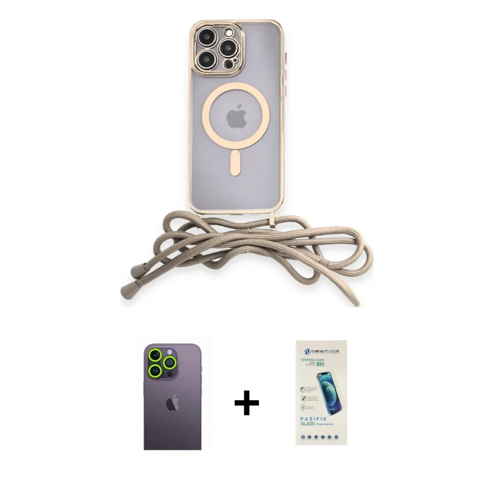 MARSİLYAN™- iPhone 13 Pro Max Kılıf Eksen Özel Seri - Şeffaf Pasifik Cam Ekran Koruyucu + Neon Fosforlu Kamera Lens - YL