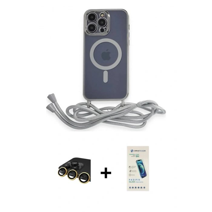 MARSİLYAN™- iPhone 13 Pro Max Kılıf Eksen Özel Seri - Şeffaf Pasifik Cam Ekran Koruyucu + Raze Metal Kamera Lens - GD
