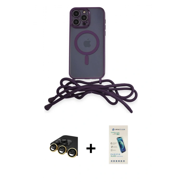MARSİLYAN™- iPhone 13 Pro Max Kılıf Eksen Özel Seri - Şeffaf Pasifik Cam Ekran Koruyucu + Raze Metal Kamera Lens - GD