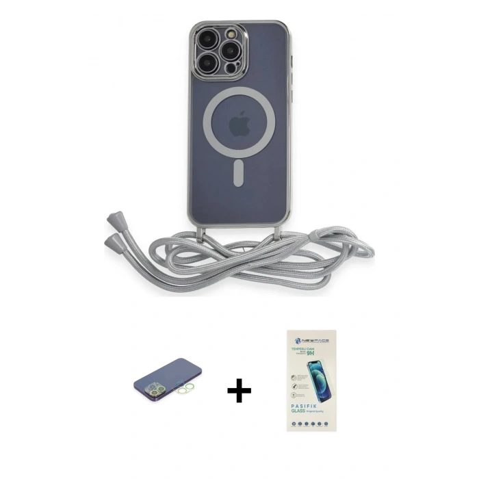 MARSİLYAN™- iPhone 13 Pro Max Kılıf Eksen Özel Seri - Şeffaf Pasifik Cam Ekran Koruyucu + Renkli Kamera Lens Koruma Cam - YL