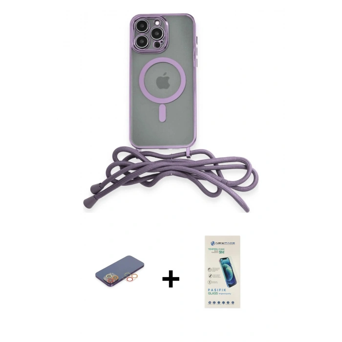 MARSİLYAN™- iPhone 13 Pro Max Kılıf Eksen Özel Seri - Şeffaf Pasifik Cam Ekran Koruyucu + Renkli Kamera Lens Koruma Cam - TU