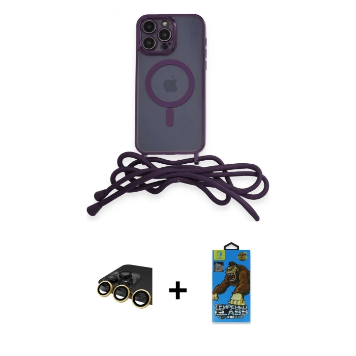 MARSİLYAN™- iPhone 13 Pro Max Kılıf Eksen Özel Seri - Siyah 18D Cam Ekran Koruyucu + Raze Metal Kamera Lens - GD