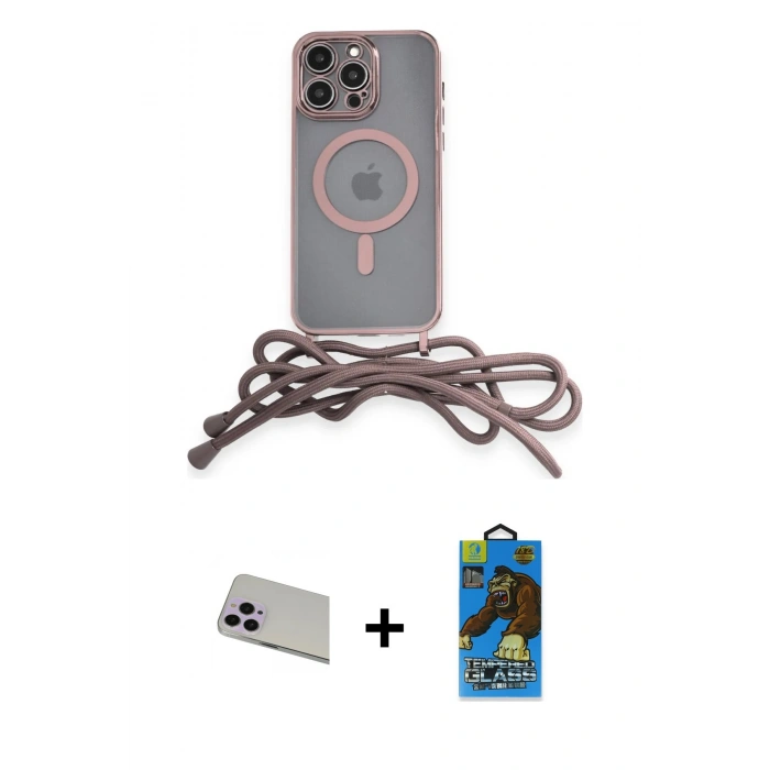 MARSİLYAN™- iPhone 13 Pro Max Kılıf Eksen Özel Seri - Siyah 18D Cam Ekran Koruyucu + Mor Rainbow Kamera Lens Koruma Cam