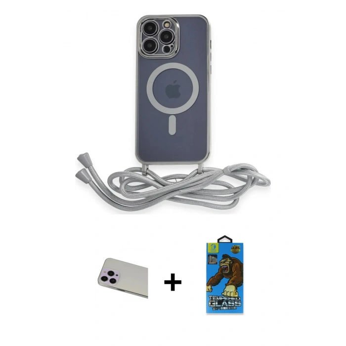 MARSİLYAN™- iPhone 13 Pro Max Kılıf Eksen Özel Seri - Siyah 18D Cam Ekran Koruyucu + Mor Rainbow Kamera Lens Koruma Cam