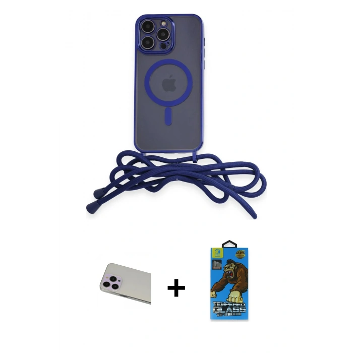 MARSİLYAN™- iPhone 13 Pro Max Kılıf Eksen Özel Seri - Siyah 18D Cam Ekran Koruyucu + Mor Rainbow Kamera Lens Koruma Cam
