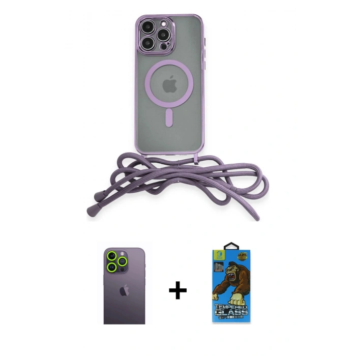 MARSİLYAN™- iPhone 13 Pro Max Kılıf Eksen Özel Seri - Siyah 18D Cam Ekran Koruyucu + Neon Fosforlu Kamera Lens - YL
