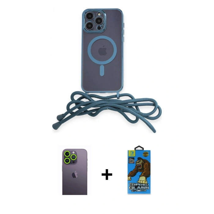 MARSİLYAN™- iPhone 13 Pro Max Kılıf Eksen Özel Seri - Siyah 18D Cam Ekran Koruyucu + Neon Fosforlu Kamera Lens - YL