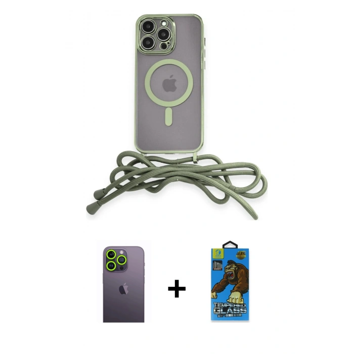 MARSİLYAN™- iPhone 13 Pro Max Kılıf Eksen Özel Seri - Siyah 18D Cam Ekran Koruyucu + Neon Fosforlu Kamera Lens - YL