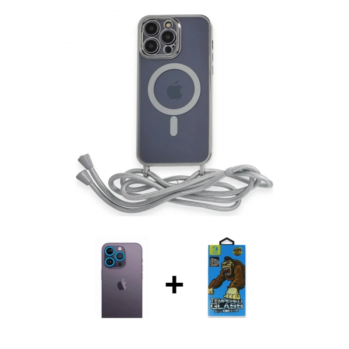 MARSİLYAN™- iPhone 13 Pro Max Kılıf Eksen Özel Seri - Siyah 18D Cam Ekran Koruyucu + Neon Fosforlu Kamera Lens - MI