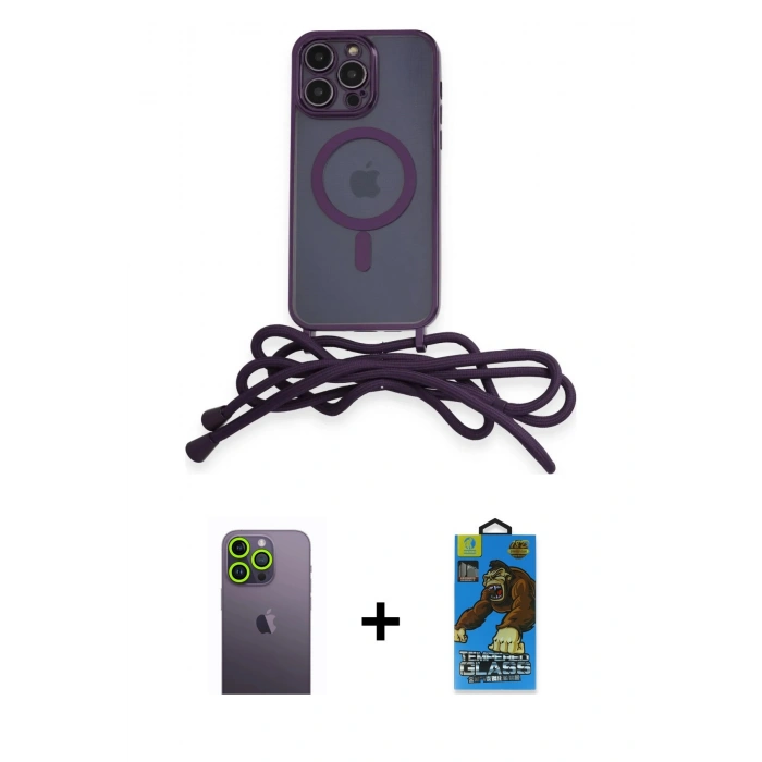 MARSİLYAN™- iPhone 13 Pro Max Kılıf Eksen Özel Seri - Siyah 18D Cam Ekran Koruyucu + Neon Fosforlu Kamera Lens - YL