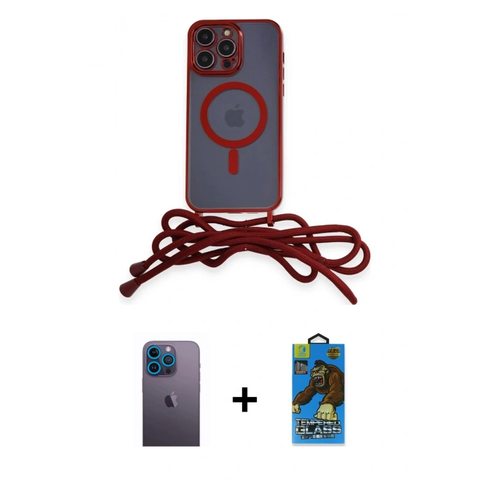 MARSİLYAN™- iPhone 13 Pro Max Kılıf Eksen Özel Seri - Siyah 18D Cam Ekran Koruyucu + Neon Fosforlu Kamera Lens - MI