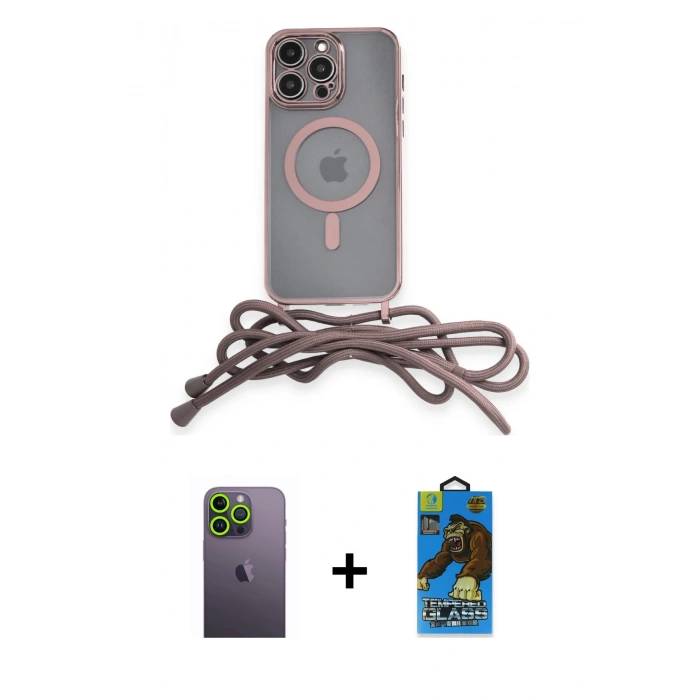 MARSİLYAN™- iPhone 13 Pro Max Kılıf Eksen Özel Seri - Siyah 18D Cam Ekran Koruyucu + Neon Fosforlu Kamera Lens - YL