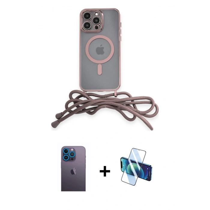 MARSİLYAN™- iPhone 13 Pro Max Kılıf Eksen Özel Seri - Siyah 3D Antistatik Cam Ekran Koruyucu + Neon Fosforlu Kamera Lens - MI