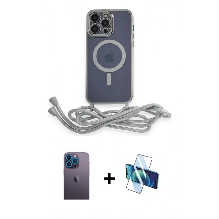 MARSİLYAN™- iPhone 13 Pro Max Kılıf Eksen Özel Seri - Siyah 3D Antistatik Cam Ekran Koruyucu + Neon Fosforlu Kamera Lens - MI