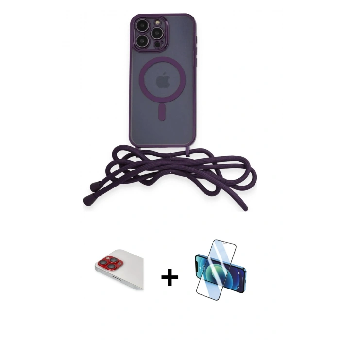 MARSİLYAN™- iPhone 13 Pro Max Kılıf Eksen Özel Seri - Siyah 3D Antistatik Cam Ekran Koruyucu + Pers Alüminyum Kamera Lens - KI