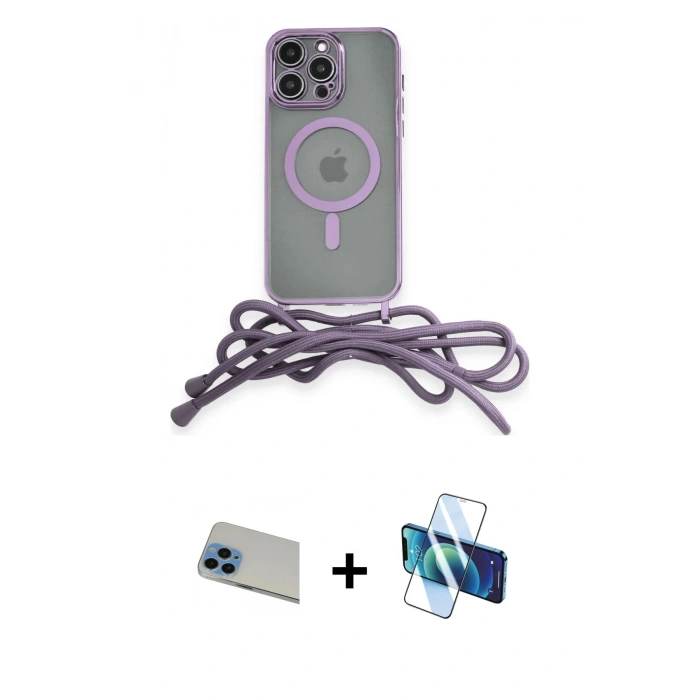 MARSİLYAN™- iPhone 13 Pro Max Kılıf Eksen Özel Seri - Siyah 3D Antistatik Cam Ekran Koruyucu + Rainbow Kamera Lens Koruma Cam - MI