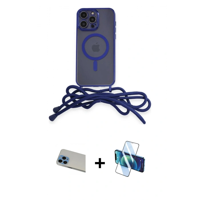 MARSİLYAN™- iPhone 13 Pro Max Kılıf Eksen Özel Seri - Siyah 3D Antistatik Cam Ekran Koruyucu + Rainbow Kamera Lens Koruma Cam - MI