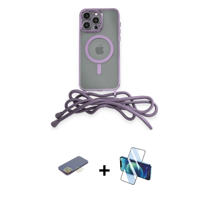 MARSİLYAN™- iPhone 13 Pro Max Kılıf Eksen Özel Seri - Siyah 3D Antistatik Cam Ekran Koruyucu + Renkli Kamera Lens Koruma Cam - SI