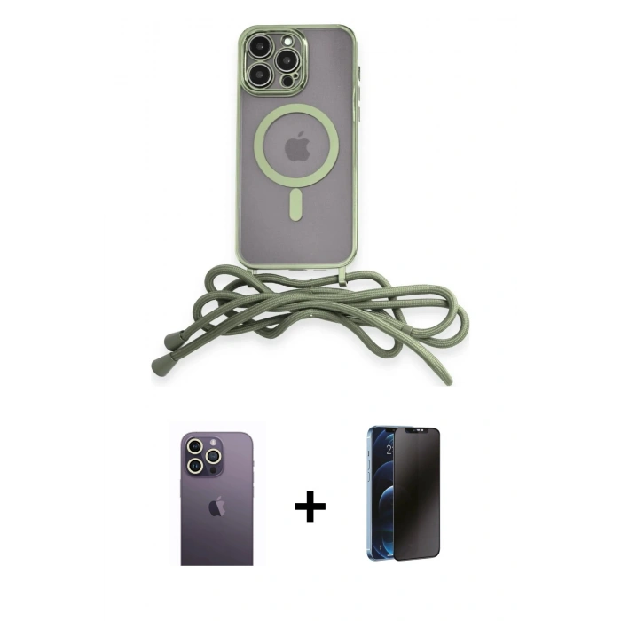 MARSİLYAN™- iPhone 13 Pro Max Kılıf Eksen Özel Seri - Siyah 3D Antistatik Hayalet Cam Ekran Koruyucu + Neon Fosforlu Kamera Lens - BZ