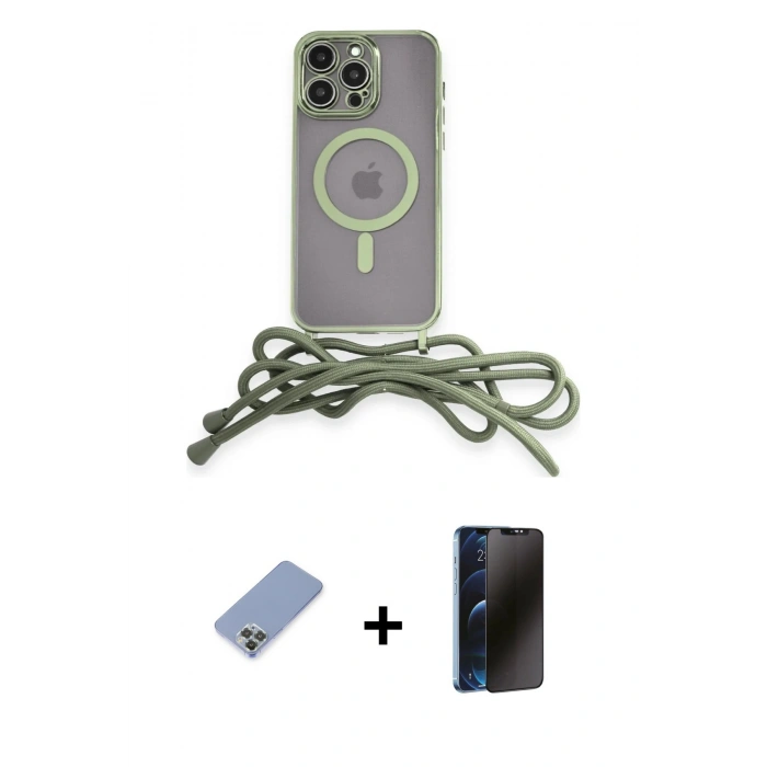 MARSİLYAN™- iPhone 13 Pro Max Kılıf Eksen Özel Seri - Siyah 3D Antistatik Hayalet Cam Ekran Koruyucu + Koyu Yeşil Metal Kamera Lens Koruma Cam