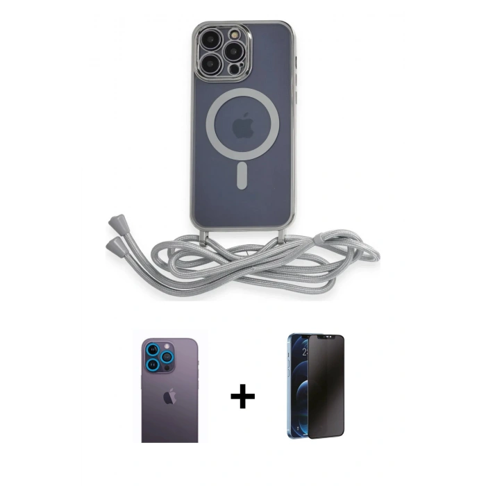 MARSİLYAN™- iPhone 13 Pro Max Kılıf Eksen Özel Seri - Siyah 3D Antistatik Hayalet Cam Ekran Koruyucu + Neon Fosforlu Kamera Lens - MI