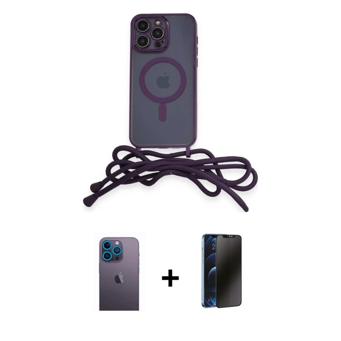 MARSİLYAN™- iPhone 13 Pro Max Kılıf Eksen Özel Seri - Siyah 3D Antistatik Hayalet Cam Ekran Koruyucu + Neon Fosforlu Kamera Lens - MI