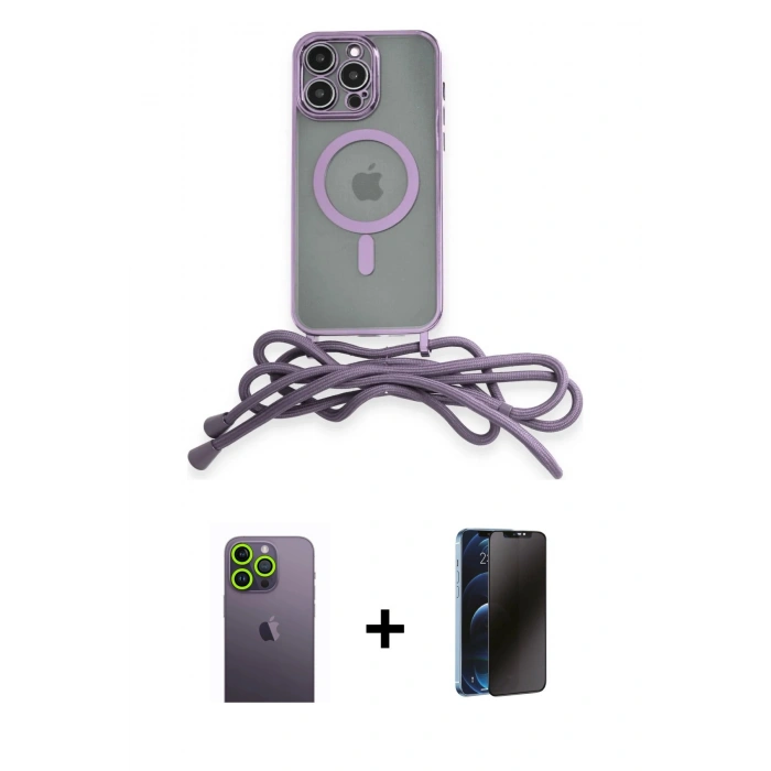 MARSİLYAN™- iPhone 13 Pro Max Kılıf Eksen Özel Seri - Siyah 3D Antistatik Hayalet Cam Ekran Koruyucu + Neon Fosforlu Kamera Lens - YL