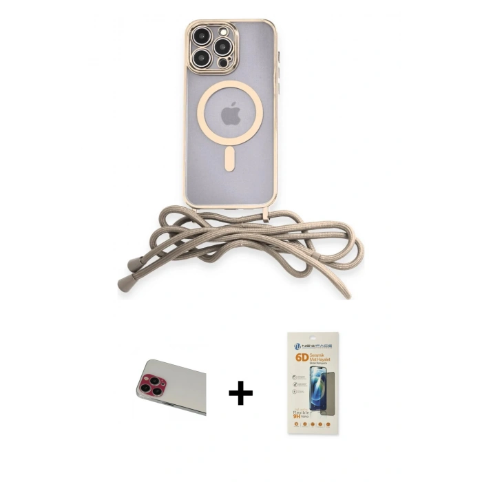 MARSİLYAN™- iPhone 13 Pro Max Kılıf Eksen Özel Seri - Siyah 6D Mat Seramik Hayalet Nano Ekran Koruyucu + Rainbow Kamera Lens Koruma Cam - KI