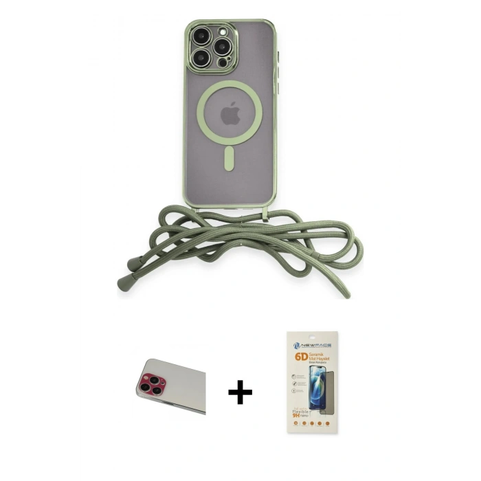 MARSİLYAN™- iPhone 13 Pro Max Kılıf Eksen Özel Seri - Siyah 6D Mat Seramik Hayalet Nano Ekran Koruyucu + Rainbow Kamera Lens Koruma Cam - KI