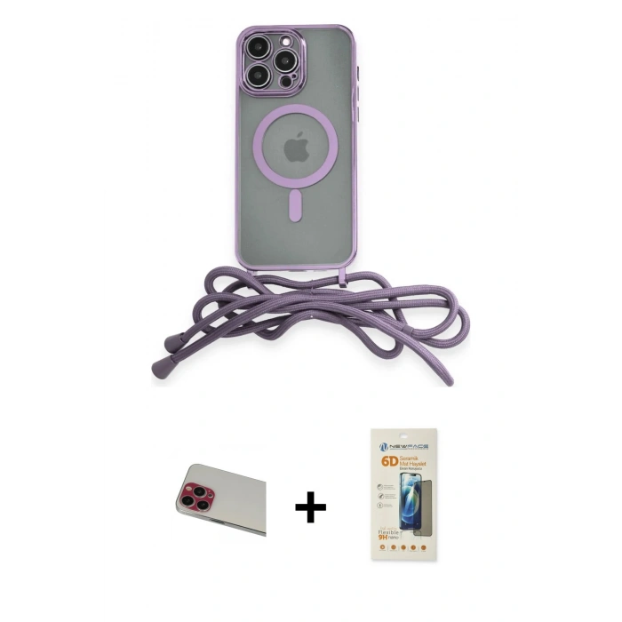MARSİLYAN™- iPhone 13 Pro Max Kılıf Eksen Özel Seri - Siyah 6D Mat Seramik Hayalet Nano Ekran Koruyucu + Rainbow Kamera Lens Koruma Cam - KI