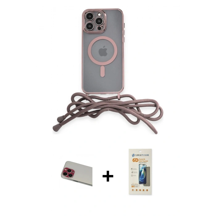 MARSİLYAN™- iPhone 13 Pro Max Kılıf Eksen Özel Seri - Siyah 6D Mat Seramik Hayalet Nano Ekran Koruyucu + Rainbow Kamera Lens Koruma Cam - KI