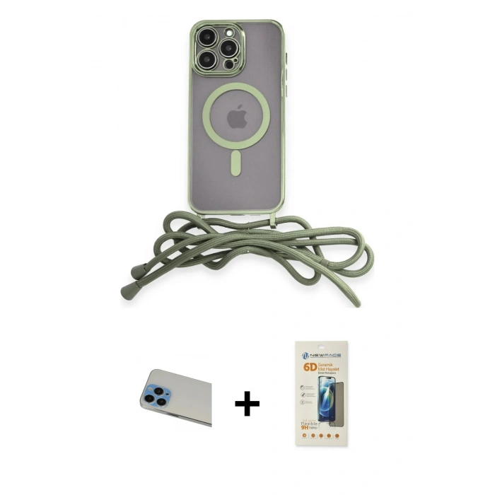 MARSİLYAN™- iPhone 13 Pro Max Kılıf Eksen Özel Seri - Siyah 6D Mat Seramik Hayalet Nano Ekran Koruyucu + Mavi Rainbow Kamera Lens Koruma Cam