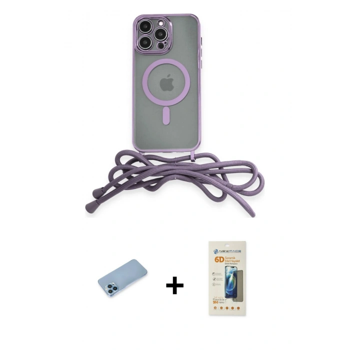 MARSİLYAN™- iPhone 13 Pro Max Kılıf Eksen Özel Seri - Siyah 6D Mat Seramik Hayalet Nano Ekran Koruyucu + Mavi Shine Kamera Lens Koruma Cam