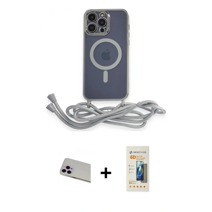 MARSİLYAN™- iPhone 13 Pro Max Kılıf Eksen Özel Seri - Siyah 6D Mat Seramik Hayalet Nano Ekran Koruyucu + Rainbow Kamera Lens Koruma Cam - MR