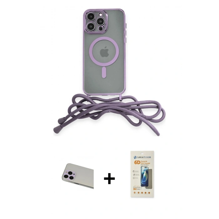 MARSİLYAN™- iPhone 13 Pro Max Kılıf Eksen Özel Seri - Siyah 6D Mat Seramik Hayalet Nano Ekran Koruyucu + Rainbow Kamera Lens Koruma Cam - MR