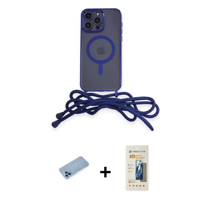 MARSİLYAN™- iPhone 13 Pro Max Kılıf Eksen Özel Seri - Siyah 6D Mat Seramik Hayalet Nano Ekran Koruyucu + Mavi Shine Kamera Lens Koruma Cam