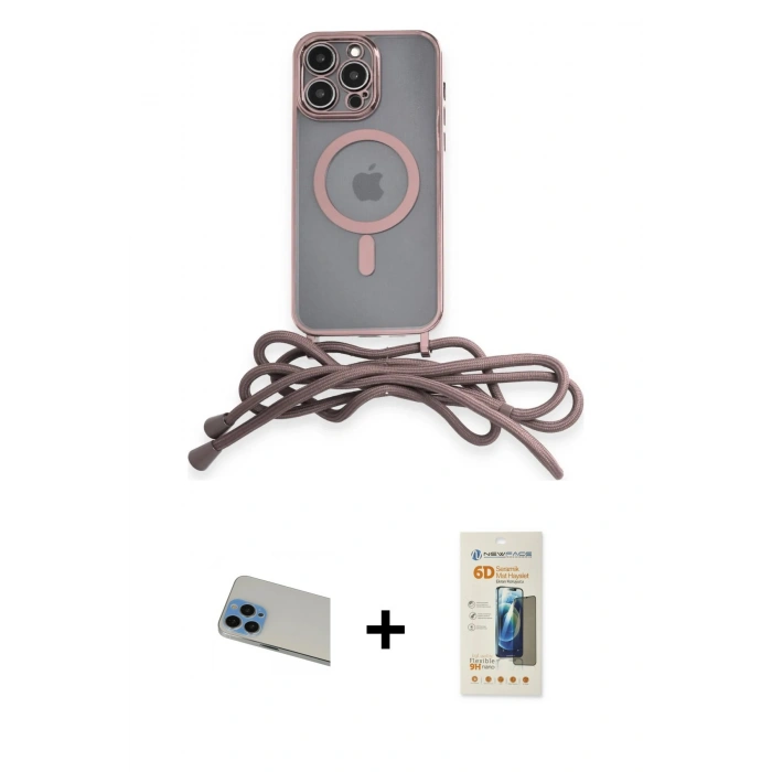 MARSİLYAN™- iPhone 13 Pro Max Kılıf Eksen Özel Seri - Siyah 6D Mat Seramik Hayalet Nano Ekran Koruyucu + Mavi Rainbow Kamera Lens Koruma Cam