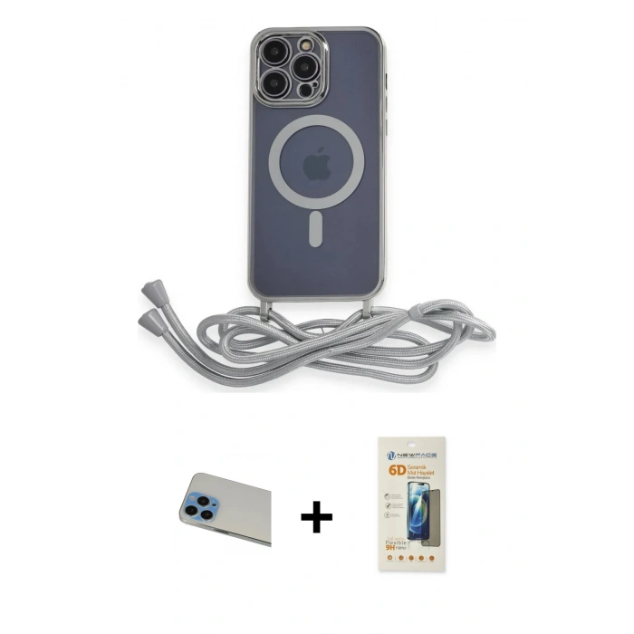 MARSİLYAN™- iPhone 13 Pro Max Kılıf Eksen Özel Seri - Siyah 6D Mat Seramik Hayalet Nano Ekran Koruyucu + Mavi Rainbow Kamera Lens Koruma Cam