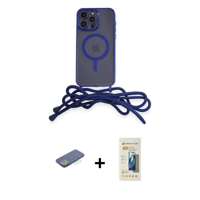 MARSİLYAN™- iPhone 13 Pro Max Kılıf Eksen Özel Seri - Siyah 6D Mat Seramik Hayalet Nano Ekran Koruyucu + Renkli Kamera Lens Koruma Cam - YL