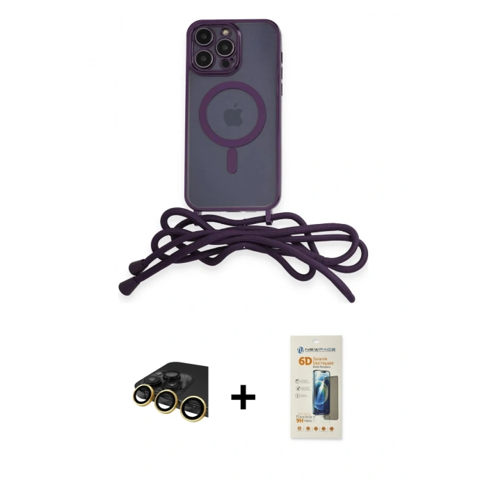 MARSİLYAN™- iPhone 13 Pro Max Kılıf Eksen Özel Seri - Siyah 6D Mat Seramik Hayalet Nano Ekran Koruyucu + Raze Metal Kamera Lens - GD